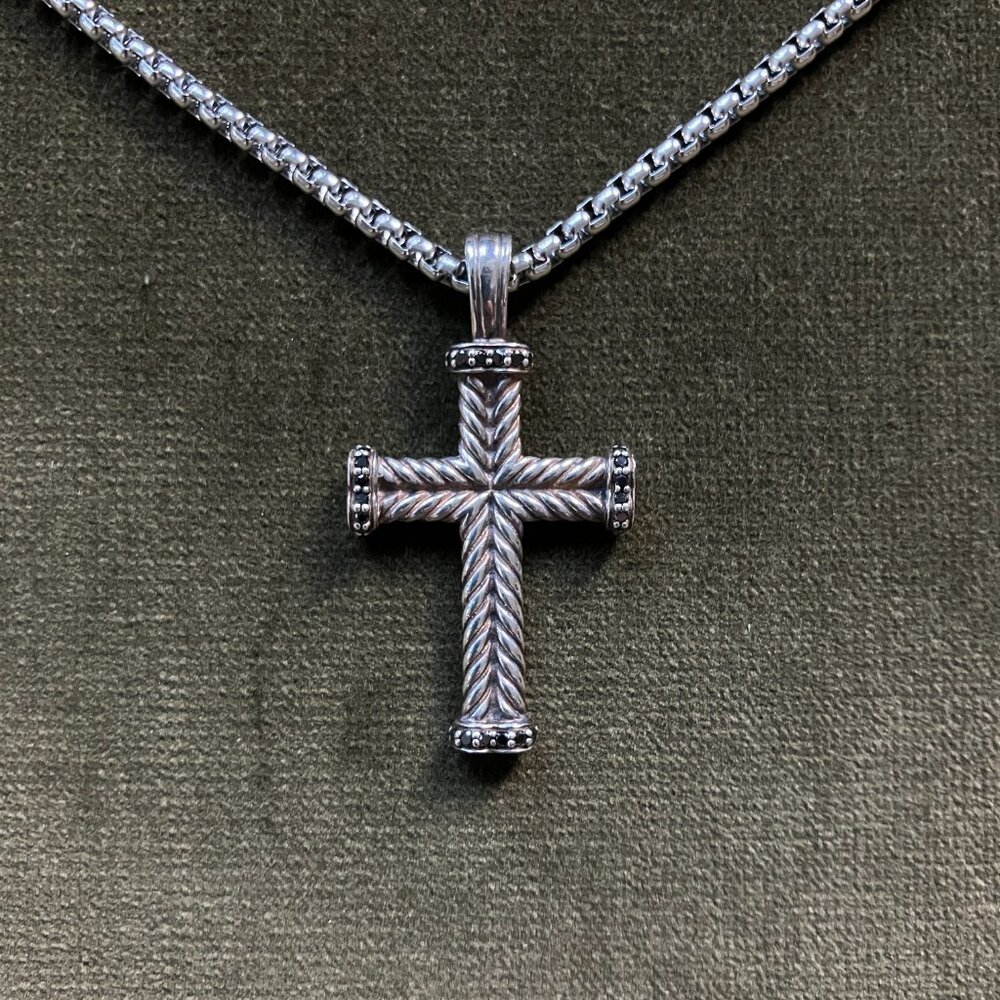 Black Diamonds David Yurman Chevron Cross Pendant with Chain
